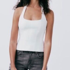 Zara White Fitted Halter Top